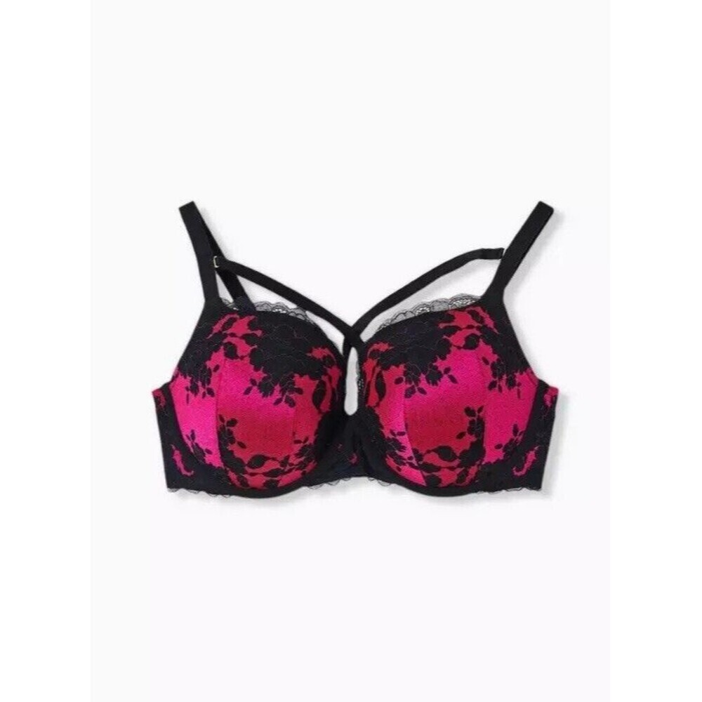 Torrid 48DDD Red Lace Perfect T-Shirt Strappy Push-Up Bra Vamp Goth Whimsigoth